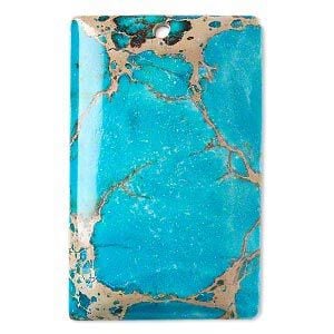 Magnesite 1pkg1, hand-cut domed flat back rectangle focal, turquoise blue 40x25mm