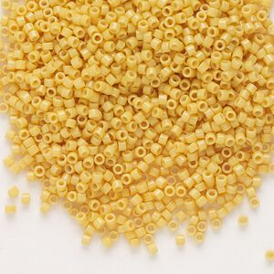 Seed bead, Delica&reg;, glass, pkg/7.5g, #11 round, Duracoat&reg; opaque outside dyed light yellow (DB-2102).