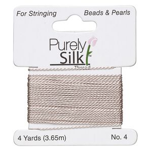 Thread, Purely Silk&trade; 2pkg2yd, grey, medium-heavy, size #4, 24-pound test, card.