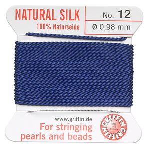 Thread, Griffin, silk, dark blue, size #12. Sold per 2-meter card (approximately 78 inches).