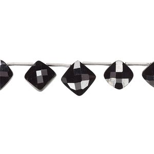 Black spinel 1pkg1, hand-cut top-drilled faceted cushion bead natural 4 inch graduated 8x8mm-10x10mm