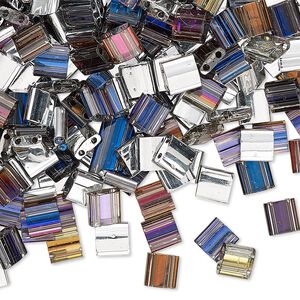 Seed bead, TILA&reg;, glass, pkg/40g, 5mm full tila square, opaque heliotrope crystal clear (TL-4554).