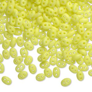 Seed bead, Preciosa Twin&trade; Czech glass, pkg/250g, 5x2.5mm oval, opaque matte neon yellow, (36786).