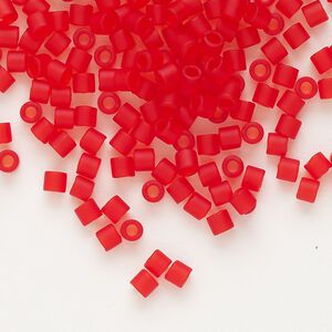 Seed bead, Delica&reg;, glass, pkg/50g, #8 round, translucent matte red (DBL-0745).