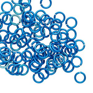 Jump ring 1pkg100 aluminum, 6mm round, 18 gauge / 4.2mm inside diameter / light blue