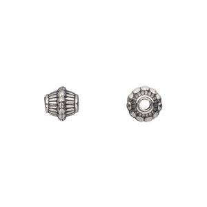 Bead, antiqued silver-finished copper-coated plastic, 7mm beaded drum. Sold per 50-gram pkg, approximately 290 beads.
