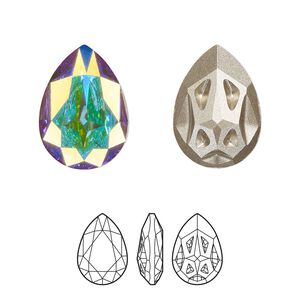 Fancy stone 1pk crystal AB foil back, Crystal Passions&reg; 18x13mm mirage pear 4390
