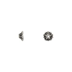Bead cap, TierraCast&reg;, antique silver-plated pewter (tin-based alloy), 6x2.5mm round flower, fits 5-7mm bead. Sold per pkg of 100.