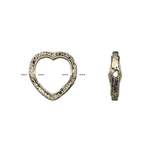 Bead frame 1pkg2 gold-finished "pewter", 14mm open heart / hammered edge / fits up to 10mm bead, antique