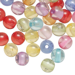 Bead mix, acrylic, translucent mixed colors with silver-colored foil, 8mm round. Sold per pkg of 100.