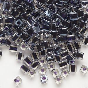 Seed bead, Miyuki, glass, pkg/250g, 3.5-3.7mm square, transparent clear inside dyed color grape (SB-223).