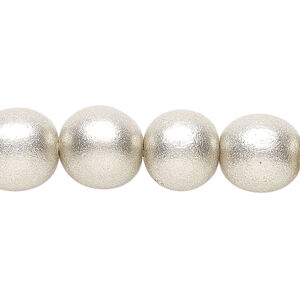 Bead 1pkg1, Taiwanese cheesewood (coated), painted metallic platinum, 11-12mm round, 15-1/2 to 16 inches.