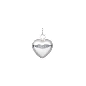 Charm, sterling silver, 13x10mm puffed heart. Sold individually.