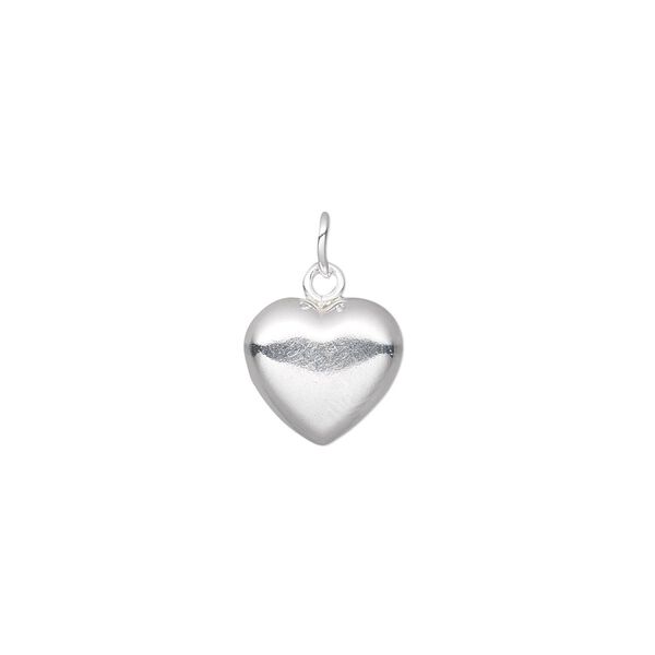 Charm, sterling silver, 13x10mm puffed heart. Sold individually. image number 0