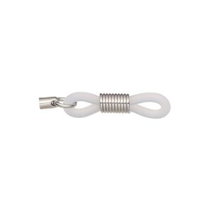 Eyeglass holder, rubber and imitation rhodium-finished steel, clear, 22x6mm with 4x2.5mm cord end / 5mm open jump ring / adjustable coil. Sold per pkg of 20.