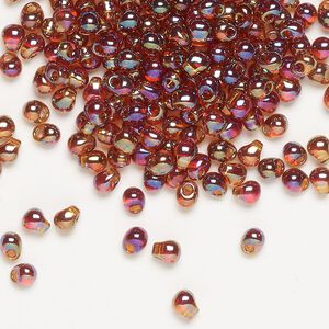 Seed bead, Miyuki, glass, pkg/250g, 4x3.4mm fringe, translucent rainbow dark amber yellow, (DP-257).