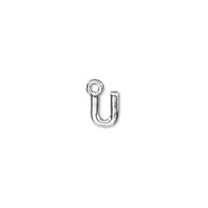 Charm, silver-finished "pewter" (zinc-based alloy), 7.5x6mm alphabet letter U. Sold per pkg of 2.
