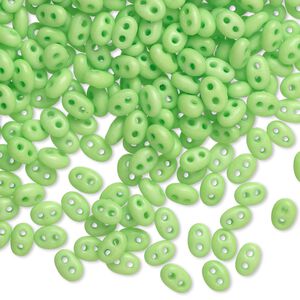 Seed bead, Preciosa Twin&trade; Czech glass, pkg/50g, 5x2.5mm oval, opaque matte neon green, (36756).