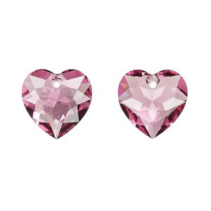 Drop 24pk rose, Swarovski&reg; 14.5mm pendant heart cut 6432