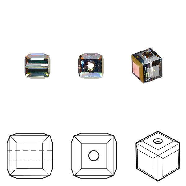 Bead 6pk crystal vitrail medium, Crystal Passions&reg; 6mm cube 5601 image number 0