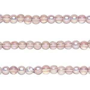 Bead 1pkg3 glass, translucent lavender AB, 5mm round, 6 inches.