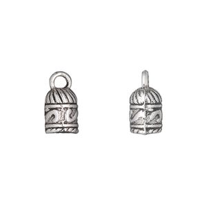 Cord end glue-in 1pkg20 silver-plated "pewter", 10x7mm barrel / 5mm inside diameter, antiqued