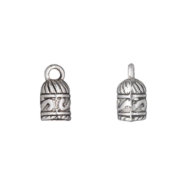 Cord end glue-in 1pkg20 silver-plated "pewter", 10x7mm barrel / 5mm inside diameter, antiqued image number 0