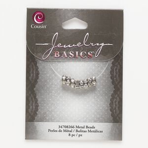 Bead, silver-finished "pewter" (zinc-based alloy) and glass, clear, 7x3mm rondelle. Sold per pkg of 8.