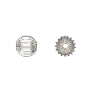 Bead 1pkg10 silver-plated, 9.5mm corrugated round, brass