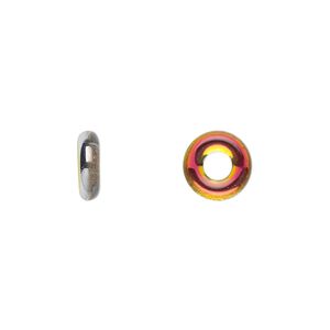 Bead, Czech pressed glass, clear vitrail, 9.5x3mm ring. Sold per pkg of 50.