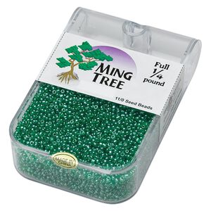 Seed bead, Ming Tree&trade;, glass, pkg/1/4 pound, #11 round, translucent luster green.