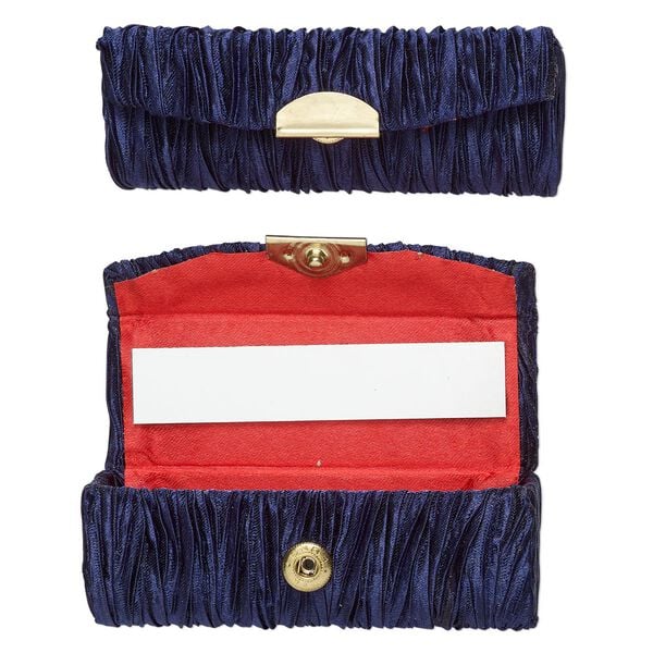 Lipstick case, rayon / gold-finished steel / glass, navy blue, 3-1/2x1-1/2-inch. Sold per pkg of 2. image number 0