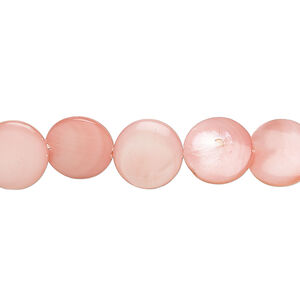 Mother-of-pearl shell 1pkg1, puffed flat round bead 15 inch dark salmon 9-11mm