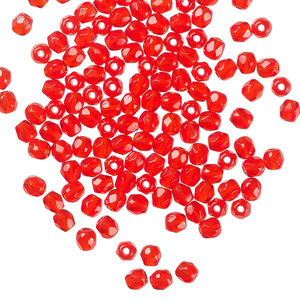 Bead, Czech fire-polished glass 1pkg120, light red, 3mm faceted round.