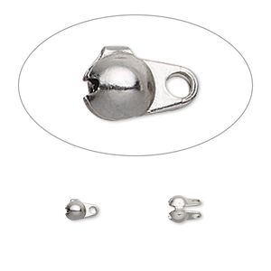 Bead tip side clamp-on 1pkg20 stainless steel, 4x2.5mm / fits 1.2-1.5mm ball chain / double closed loop, Hot Tips&reg;