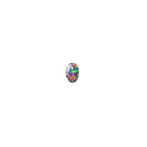 Cabochon, "opal" (silica and epoxy) (man-made), multicolored, 6x4mm calibrated oval. Sold per pkg of 2.