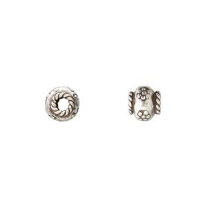 Bead 1pkg6 sterling silver, 7x6mm rondelle / flowers / rope edge, antiqued Hill Tribes
