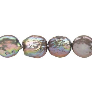 Pearl, cultured freshwater (dyed), peacock, 10-12mm flat round, C- grade, Mohs hardness 2-1/2 to 4. Sold per 8-inch strand, approximately 15-20 beads.