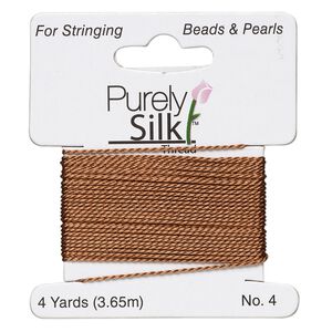Thread, Purely Silk&trade; 2pkg2yd, brown, medium-heavy, size #4, 24-pound test, card.
