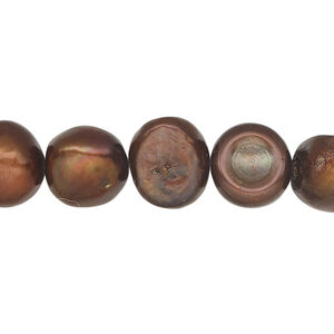 Freshwater 1pkg1, flat-sided potato pearl, 15.5-16 inch dark copper rose 11-13mm cultured