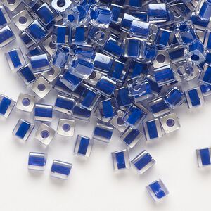 Seed bead, Miyuki, glass, pkg/250g, 3.5-3.7mm square, transparent clear inside dyed color royal blue (SB-239).