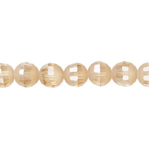 Bead 1pk 96 facets translucent amber peach AB half-matte, Celestial Crystal&reg; 8mm round 8 inch