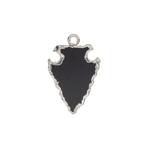 Drop 1pkg1, electroplated sterling silver and black onyx, 20x15mm hand-cut arrowhead
