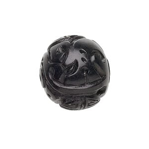 Jet 1pkg1, hand-carved round bead natural 20mm