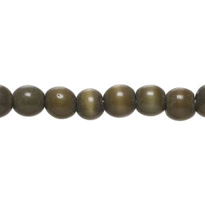 Bead, cat's eye glass (fiber optic glass), dark camo, 6-8mm irregular round. Sold per 14-inch strand, approximately 55 beads.