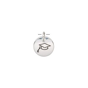 Drop, enamel and sterling silver, black, 10mm single-sided round with graduation cap and 5mm jump ring. Sold individually.