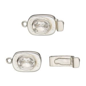 Clasp tab 1pkg1 sterling silver / topaz (natural), 13x10mm oval / 8x6mm faceted, 1-strand