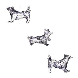 Bead 1pkg1 silver-plated, 14.5x10mm bull / 3D, brass antique