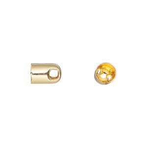 Cord end glue-in 1pkg50 gold-finished, 9x6mm / 5mm inside diameter, brass