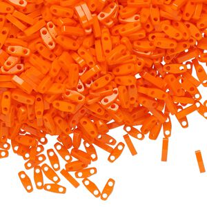 Seed bead, TILA&reg;, glass, pkg/5g, 5x1.2mm quarter tila rectangle, opaque orange, (QTL-406).